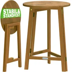 Casaria® Klappbarer Stehtisch aus Akazienholz - 110 cm hoch, Ø80 cm - Bartische & -theken, platzsparend klappbar und ideal für Gartenpartys oder Events, mit robuster Bauweise und einfacher Reinigung.