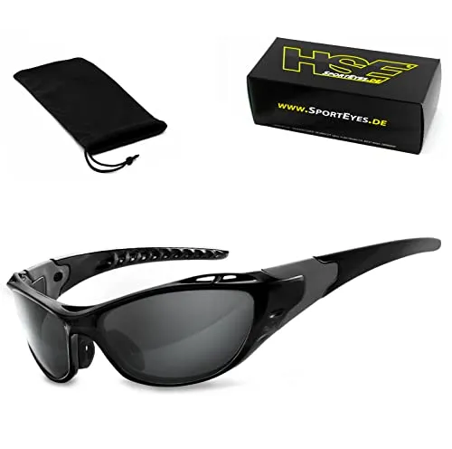 HSE® SportEyes® | Sportbrille, Fahrradbrille, Radbrille, Bikerbrille | beschlagfrei | windabweisend | UV400 Schutzfilter, HLT® Sicherheitsglas