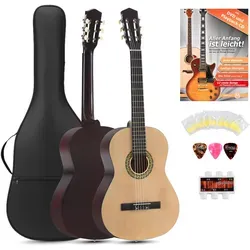 Classic Cantabile Acoustic Series AS-851 1/2 Konzertgitarre Starterset - Gitarren Starterset für Einsteiger, 1/2 Größe, mit Korpus aus Linde und umfassendem Zubehör wie Tasche, Schule und Ersatzsaiten.