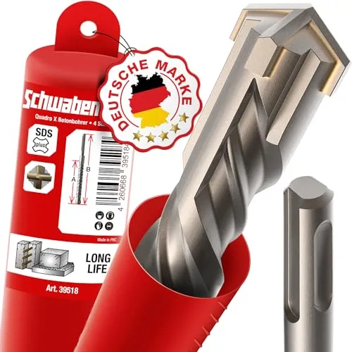 SCHWABENBACH ® SDS Plus Bohrer 25mm x 740mm - Robuster Betonbohrer für präzises Bohren - Bohrer für Beton und Stahl mit 30% mehr Langlebigkeit und vibrationsarmem Bohren. Ideal für perfekte Bohrlöcher in armiertem Beton.