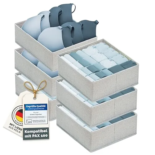 Blumtal Faltbox HEMNES, MALM, PAX – 6er Set Organizer für Kleiderschränke - Praktisches 6er Set Faltboxen in Grau, ideal zur Ordnung von BHs und T-Shirts, perfekt für PAX 100 und andere Kleiderschränke.