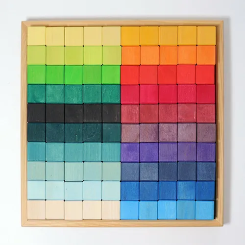 GRIMM'S Großes Mosaik Holzbausteine-Set mit 100 farbigen Bauklötzen - Kreatives Spielzeug für Kinder ab 3 Jahren. Fördert die Fantasie und Motorik. Mit 100 bunten Bausteinen für unzählige Bauideen.