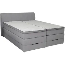 Carryhome Boxspringbett, Silber, Textil, H2 + H3, 7-Zonen, Höhe ca. 20 cm, 200x200 cm, Topper geteilt, Schlafzimmer, Betten, Doppelbetten