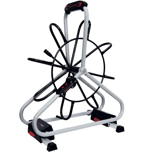 Runpotec Profi-Stahlhaspel mit Doppel-Auslaufsystem - Zubehör für Ø 6 mm, mit ausziehbaren Standfüßen und praktischem Staufach für Zubehör, verzinkt und pulverbeschichtet für Langlebigkeit.