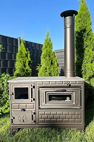 Outdoor-Küchenofen Kuzine Soba - 9 kW Terrassenofen mit großer Gusseisenkochfläche, ideal für Gartenküchen und gemütliche Abende