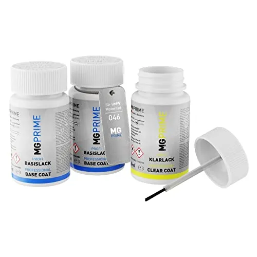 MG PRIME Motorradlack Lackstift Set für BMW Motorrad 046 Gold Metallic Grundlack Basislack Klarlack je 50ml
