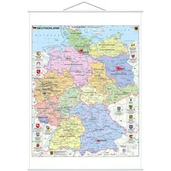 Deutschland politisch mit Wappen 1 : 700.000 - Wandkarte - Belletristik - Hochwertige Wandkarte mit Metallbeleistung, beschreib- und abwischbar, zeigt detaillierte politische Grenzen und Wappen aller Bundesländer.