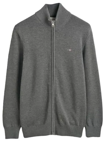 Gant Casual Cotton Zip Cardigan - Strickjacke für Herren mit grafischer Gant-Stickerei, Reißverschluss und normaler Passform – ideal für einen lässigen Look.