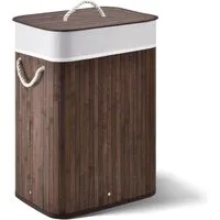 Juskys Wäschekorb Curly 72 L - Wäschekorb aus Bambus für 72 l, mit waschbarem Wäschesack und Deckel – ideal für geruchsdichte Aufbewahrung und Ordnung in Ihrem Zuhause.