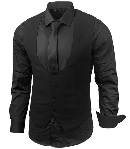Baxboy Langarmhemd Set - Business Herrenanzug-Set HWKR B-101 schwarz XL - Herren-Stoffhosen, elegantes Set mit Hemd, Weste und Krawatte, ideal für formelle Anlässe und Meetings.