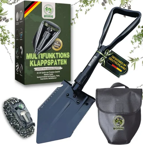 MiCadeau Klappspaten 6in1 mit Hacke, Sägekanten & Gürteltasche - Vielseitiger Klappspaten aus robustem Karbonstahl, ideal für Outdoor-Abenteuer, Camping und Notfälle. Kompakt und leicht, perfekt für Offroad und als praktisches Geschenk für Männer und Väter.