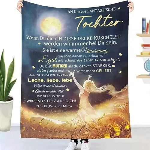 Personalisierte Kuscheldecke für Tochter - Flauschige Flanelldecke von Mama und Papa - Tragbare Decken, superweiche Flanelldecke mit persönlichem Druck, ideal als liebevolles Geschenk für die Tochter, das Wärme und Ermutigung bringt.