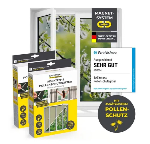 EASYmaxx Insektenschutz-Fensterrahmen Insect Protect (2-St) - Fliegengitter für effektiven Schutz vor Insekten und Pollen, einfache Montage ohne Bohren und Werkzeug, ideal für Allergiker und frische Luft im Sommer.