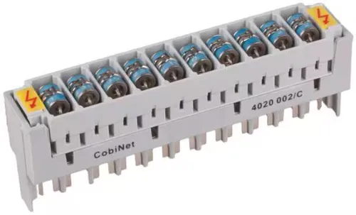 CobiNet 4020 002/C LSA-ÜsAg-Magazin 2/10 8x10 3-Pol Ableitern - Zubehör für Netzwerk- & Telefontechnik, bestückt mit 10 leistungsstarken 3-Pol-Ableitern 8x10, ideal für zuverlässigen Überspannungsschutz bei 230 V.