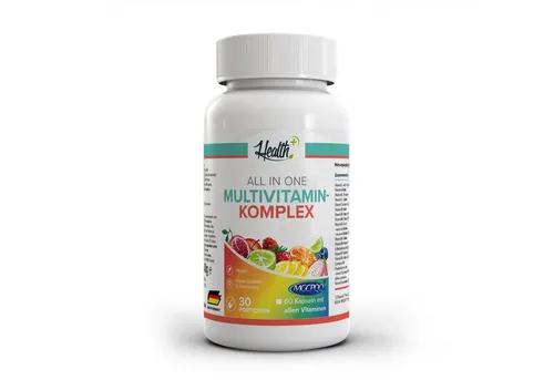 Health+ All in One Multivitamin Komplex - 60 Kapseln - Nahrungsergänzungsmittel mit hochwertiger Vitaminkombination, liefert 100% der empfohlenen Tagesdosis und unterstützt dein Wohlbefinden.
