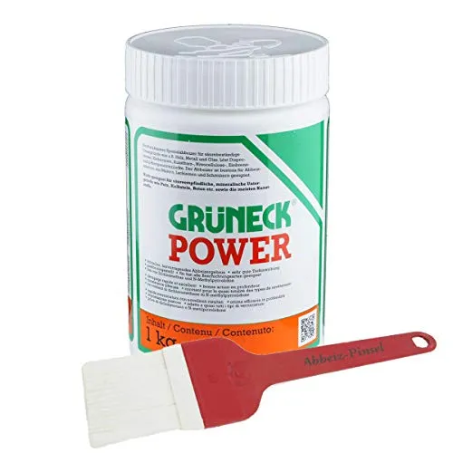 Abbeizer Set: Grüneck Power 1kg mit Abbeizpinsel 60mm - Beizen - Effektives 1kg Abbeizer Set für schnelle Ergebnisse auf säurebeständigen Untergründen, inklusive hochwertigem Pinsel für präzises Arbeiten.