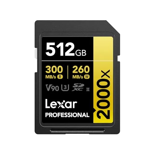 Lexar Professional SD Karte 512GB, SDXC UHS-II Speicherkarte ohne Lesegerät, Bis Zu 300MB/s Lesen, Class 10, U3, V90 SD Speicherkarte für DSLR, Videokameras in Kinoqualität
