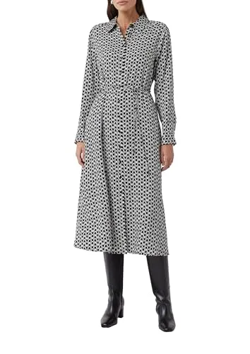 Comma Hemdblusenkleid mit Eingrifftaschen - Kleider: Bequemes Sommerkleid in beige-schwarz mit All-over-Print und praktischen Eingrifftaschen – ideal für lässige Anlässe.