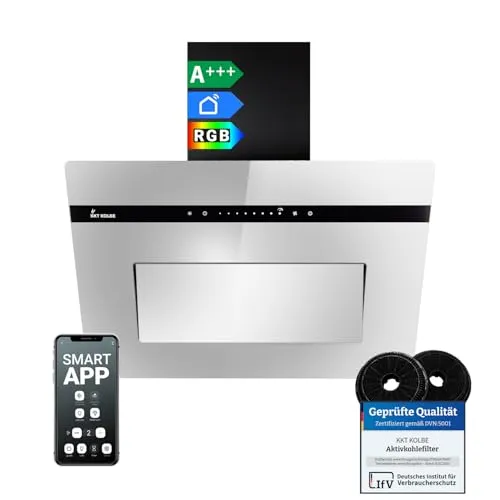 KKT KOLBE A+++ Dunstabzugshaube 60 cm - Smart WiFi App Steuerung - Dunstabzugshaube mit elegantem Design, 782 cbm/h Leistung und flexibler Installation. Genießen Sie saubere Luft dank Nachlaufautomatik und spülmaschinenfestem Fettfilter.