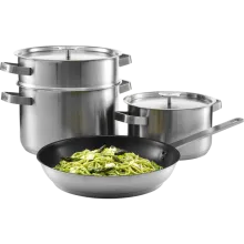 A4SS Casserole Set - Fettpfanne und Töpfe mit Pastaeinsatz - Zubehör Kochen & Backen: Praktisches Set mit 28 cm Fettpfanne und 4 l & 6 l Töpfen, ideal für vielseitige Kochmöglichkeiten und effizientes Pasta zubereiten.