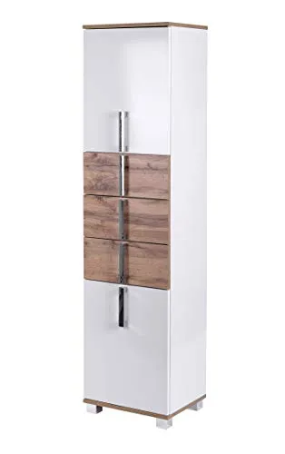 Schildmeyer Badschrank Luca 135870 - Bad-Hochschrank mit 4 Fächern und 3 Schubladen, feuchtigkeitsbeständig, ideal für optimalen Stauraum im Badezimmer.