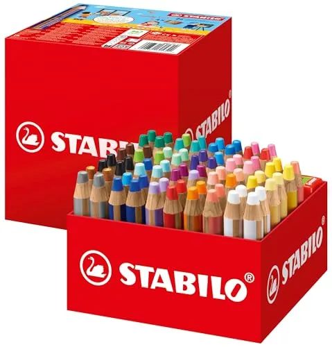 STABILO woody 3 in 1 - 76er Box mit 4 Spitzern - Buntstifte für Erwachsene: Buntstift, Wasserfarbe und Wachsmalstift in einem - hohe Deckkraft, ideal für kreative Projekte auf verschiedenen Oberflächen.