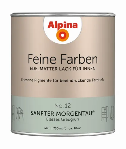 Alpina Feine Farben Lack No. 12 Sanfter Morgentau 750 ml - Hochwertiger Lack für ein sanftes, mattes Finish, ideal für kreative Projekte und Wohnraumgestaltung.