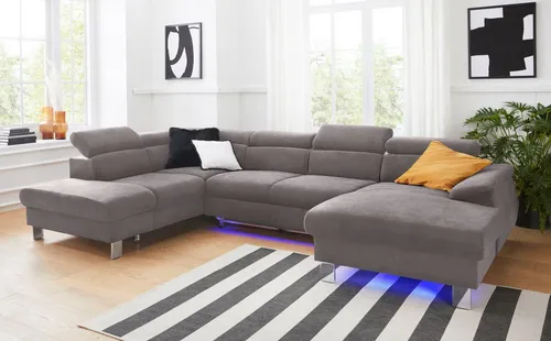 COTTA Wohnlandschaft Komaris U-Form, B: 320 cm, mit Kopfteilverstellung, optional Bettfunktion, Bettkasten & Licht