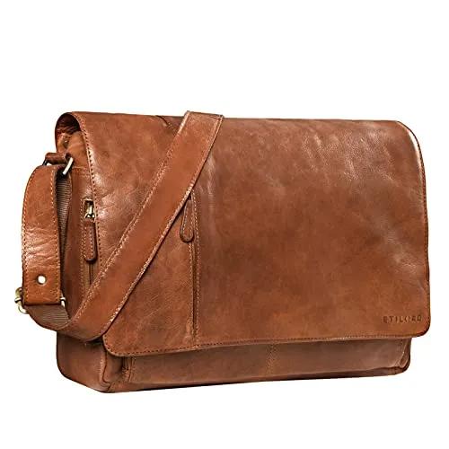 STILORD Elias Echtleder Umhängetasche 15.6 Zoll - Vintage Lifestyle 2.0, elegantes Design und funktionale Fächer für Studium und Beruf