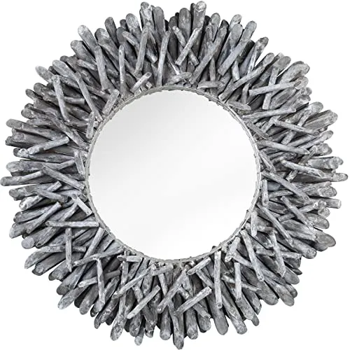invicta INTERIOR Außergewöhnlicher Teakholz Spiegel Riverside 80cm grau Treibholz Wandspiegel Rahmen aus Teakholz-Ästen Badspiegel