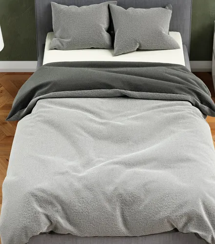Leonado Vicenti Plüsch Teddy Bettwäsche Cashmere-Touch - Bettwäsche-Set in Silber Anthrazit, extrem warm und kuschelig weich für kalte Winternächte. Pflegeleicht, knitterfrei und allergikerfreundlich.