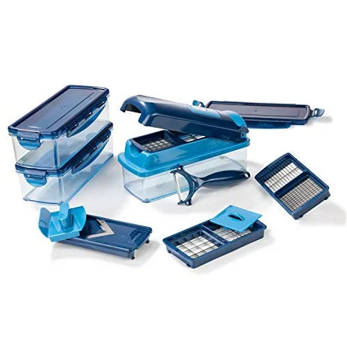 Genius Gemüseschneider Nicer Dicer Smart 14tlg. - Effizient und vielseitig - Gemüseschneider mit 14 Teilen, ideal für schnelle und vielseitige Zubereitung von Gemüse. Mit 3 Auffangbehältern und innovativer Selbstreinigung spart er Zeit und Platz in der Küche.