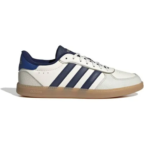 adidas Women's Breaknet Sleek Schuh - Stilvoll in Core White/Dark Blue/Royal Blue - Damen-Sneaker mit regulärer Passform, Schnürsenkeln und hochwertigem Obermaterial aus Synthetik und Leder für optimalen Tragekomfort.