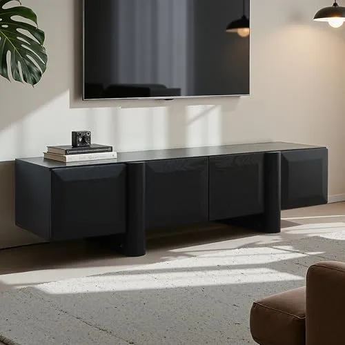 Hometopia TV-Schrank Modern, Schwarz - 4 Schubladen Lowboard für Fernseher - Elegantes Lowboard in Schwarz mit 4 Schubladen für optimale Organisation von Zubehör. Ideal für Fernseher von 55 bis 75 Zoll, stabil und aus robustem MDF gefertigt. Einfacher Aufbau garantiert.