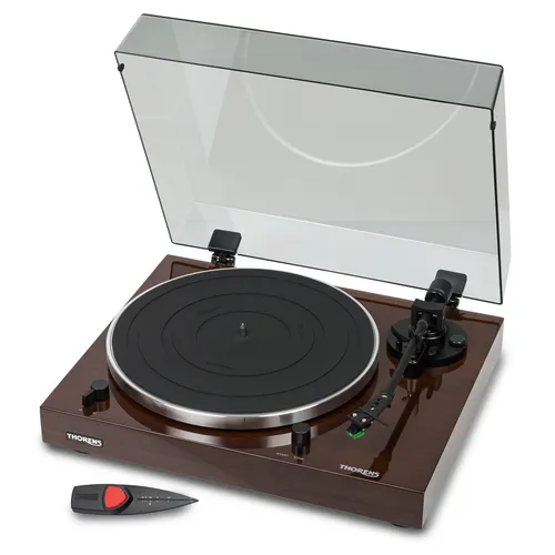 Thorens TD202w mit Waage-Set – Premium Plattenspieler - Eleganter Thorens TD202w Plattenspieler in Walnuss Hochglanz mit manuellem Antrieb und hochwertigem Audio Technica AT 95E Tonabnehmer. Inklusive präziser Tonarmwaage für optimale Einstellungen.