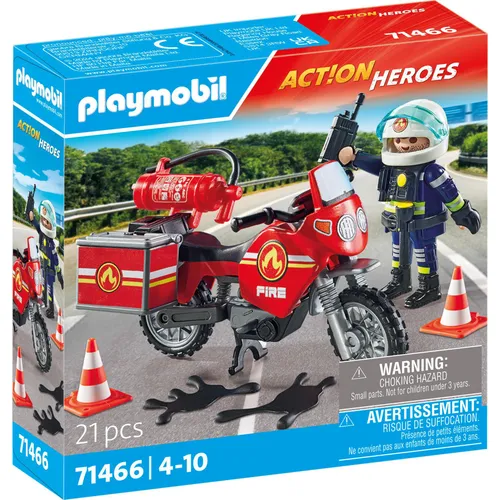 PLAYMOBIL Action Heroes 71466 Feuerwehrmotorrad am Unfallort - Rasante Fahrt mit Funkgerät & Feuerlöscher, ideal für kreative Spielabenteuer!