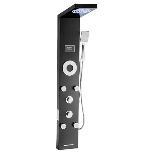 VEVOR Duschpaneel-Turmsystem (6 in 1) mit Regenwasserfall-Duschkopf & LED - Duschköpfe & -brausen mit integriertem Wasserkraftsystem, das LED-Beleuchtung ohne Batterien ermöglicht - ideal für moderne Badezimmer
