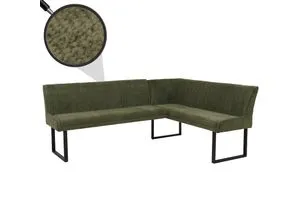 Eckbank MCW-O82 - Stilvolle Esszimmerbank in Grün - Gartenbänke mit hochwertigem Chenille Stoffbezug (310 g/m²) für optimalen Sitzkomfort. Platz für bis zu 5 Personen und robustes Eisen-Gestell mit 600 kg Belastbarkeit.