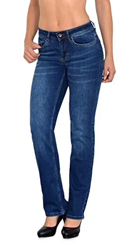 ESRA Damen Jeans-Hose Jeanshose gerader Schnitt Straight-Fit Jeans Damen High Waist bis Übergröße Große Größen G600