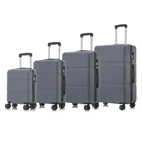 YONSLY Suitcase Set 4er Rollkoffer mit 360°-Rollen - Hochwertiges Kofferset in Grau, bestehend aus S, M, L & XL. Robuste Hartschale, integriertes Sicherheitsschloss und ergonomischer Gummigriff für höchsten Komfort und Sicherheit auf Reisen.