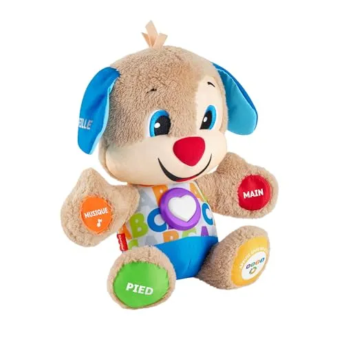 Fisher-Price Lernspaß-Hündchen | Interaktives Kuscheltier mit Musik für Babys - Interaktive Plüschtiere, fördert die Entwicklung multipler Intelligenz durch spielerisches Lernen in drei Stufen.