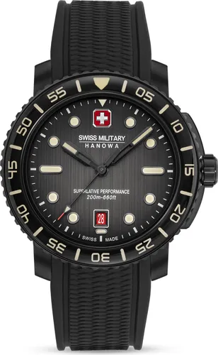 Swiss Military Hanowa SMWGN0001730 Black Marlin Herrenuhr - Robuste Herrenarmbanduhr mit 20 ATM Wasserdichtigkeit, schwarzem Edelstahlgehäuse und hochwertigem Swiss Ronda Quarzwerk – ideal für Abenteuer und den Alltag.
