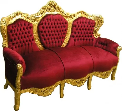 Casa Padrino Barock Sofa Garnitur King Bordeaux/Gold - Elegante Barock Sofa Garnitur in opulentem Bordeaux und Gold, ideal für stilvolle Wohnräume. Hochwertige Verarbeitung und edles Design machen dieses Möbelstück zum Blickfang.