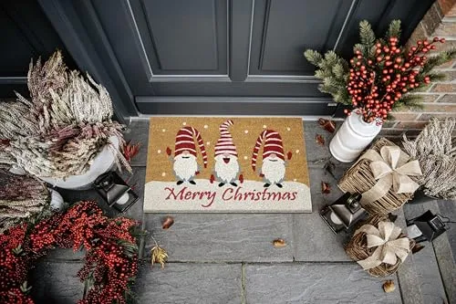 Hanse Home Kokos Fußmatte Weihnachten - rutschfeste Schmutzfangmatte Natur für Innen, Fußabtreter Gnomes Merry Christmas Kokosfaser Kokosmatte für Eingangsbereich & überdachten Außenbereich - 40x70cm