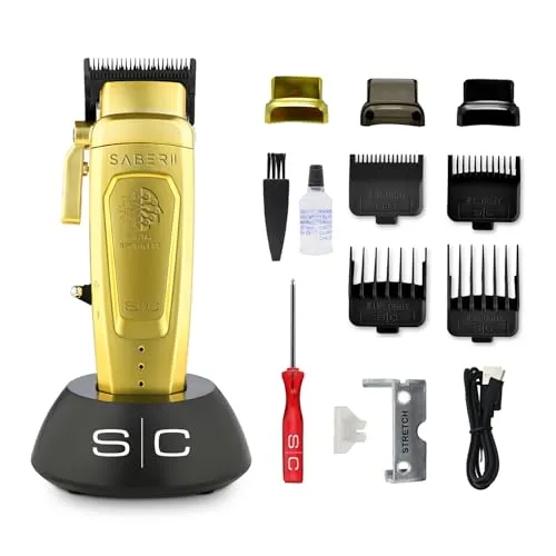 Stylecraft Saber Clipper 2.0 Gold - Kabelloser Haarschneider - Elektrische Rasierer mit leistungsstarkem Digital Brushless Motor für 2,5 Stunden kabellose Nutzung. Robustes Vollmetallgehäuse und einfache Reinigung durch abnehmbaren Deckel.