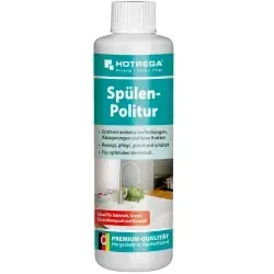 HOTREGA® Spülenpolitur H130947 - 250 ml Flasche - Reinigungsmittel für Küchenspülen, entfernt effektiv Fett, Kalk und Rost, hinterlässt streifenfreien Glanz und bildet eine schmutzabweisende Schutzschicht.
