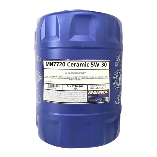 MANNOL 7720 CERAMIC SAE 5W-30 Motoröl 20L - Hochwertiges teilsynthetisches Motoröl für optimale Motorleistung, kompatibel mit zahlreichen Fahrzeugmarken wie VW, BMW und Mercedes.