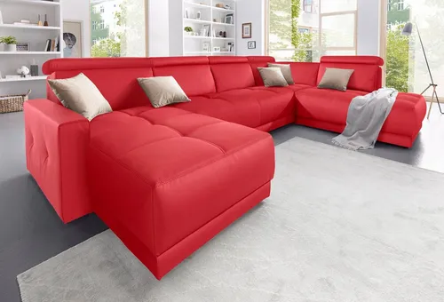 DOMO collection Wohnlandschaft Ava moderne Sitzheftung mit toller Doppelnaht, komfortabel, U-Form, mit Federkern, wahlweise mit Kopfteilverstellungen