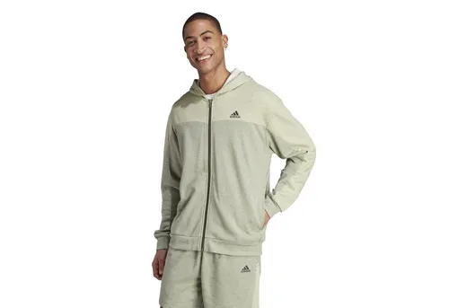 adidas Kapuzenjacke Melange Full Zip Hoodie - Olivegrün Herren, Größe S - Badmintonbekleidung Herren, ideal für drinnen und draußen mit weichem French Terry aus Baumwollmix für ein angenehmes Tragegefühl und lockere Passform für Lagenlooks.