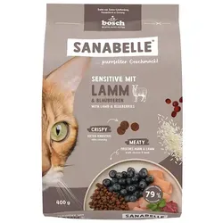 Sanabelle Sensitive mit Lamm - Katzentrockenfutter für ernährungssensible Katzen - Präsentationszubehör für ernährungssensible Katzen, mit 20 % frischem Geflügelfleisch und 5 % Lamm für höchste Proteinqualität und Schmackhaftigkeit.